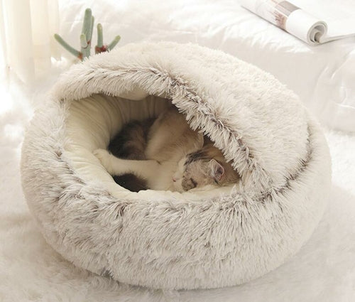 Pet Dog Cat Bed Round Plush Cat Warm Bed House Soft Long Plush Bed For