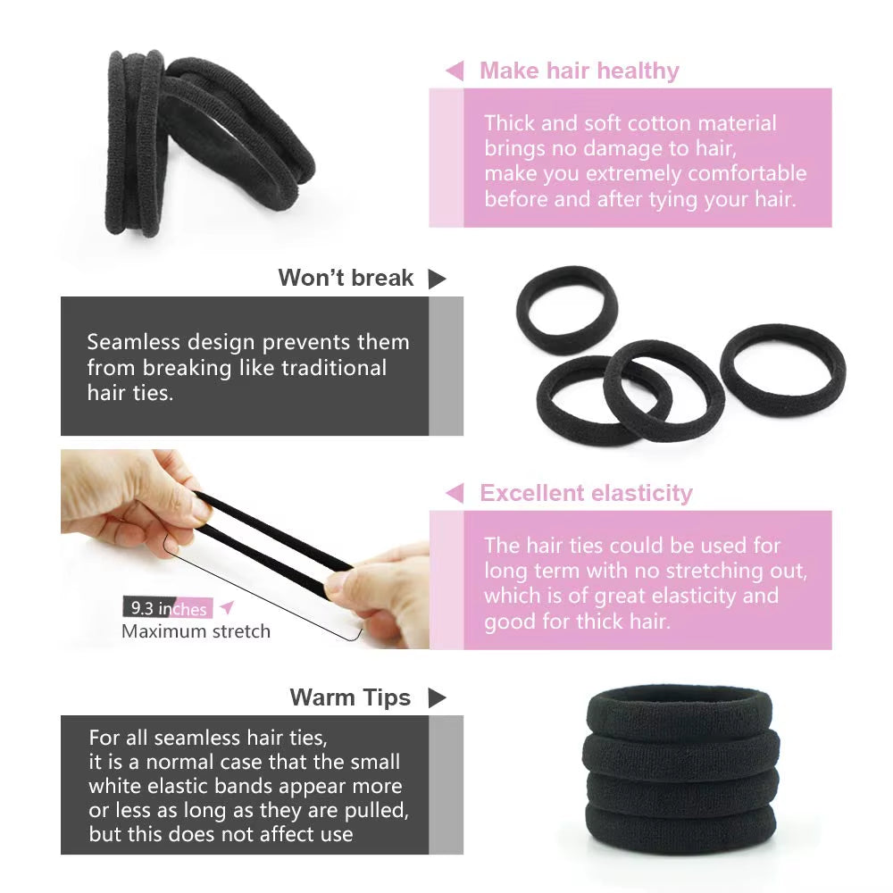 Wholesale Black Color High Elasticity Seamless Hair Rope Tie Ponytail Simple Hair Rope for Women Daily Life Scrunchies